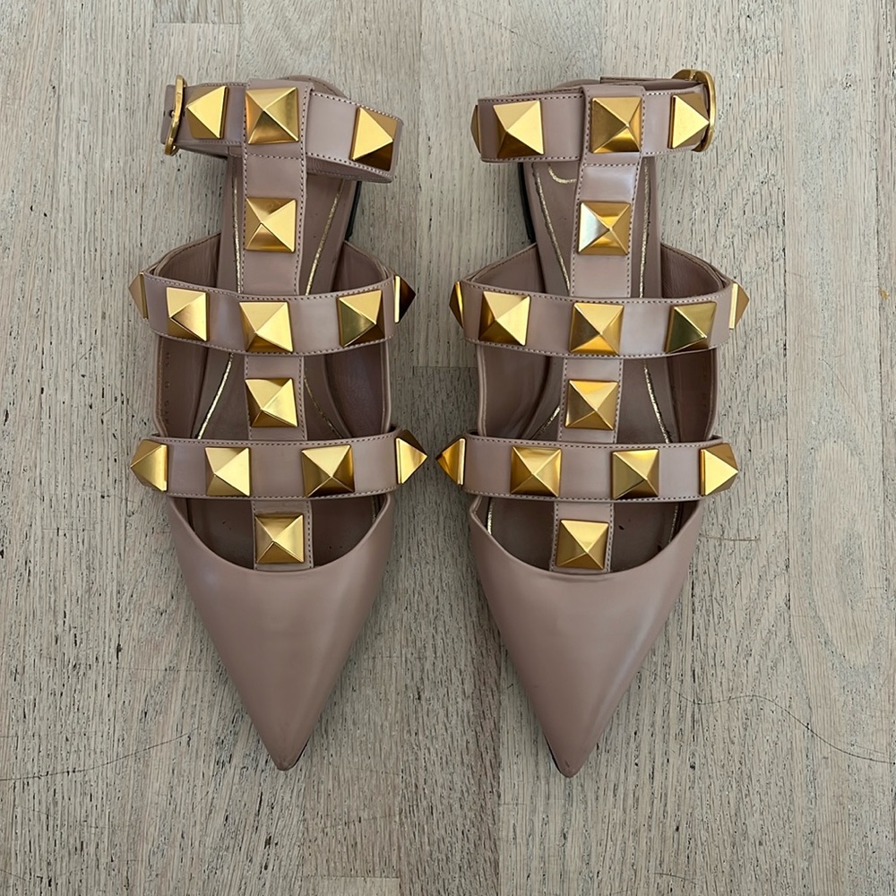 Valentino Roman stud ankle strap flat
